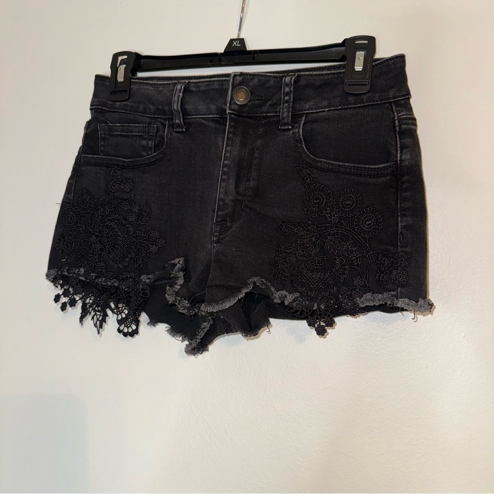 American Eagle Hi-Rise Shortie Black Shorts Size: 4